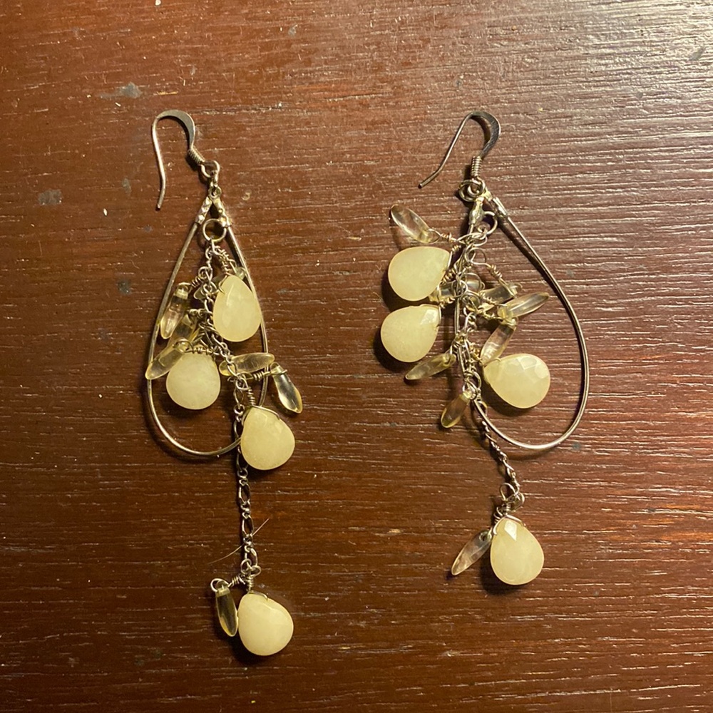 Bohemian stone and resin crystal chandelier earrings